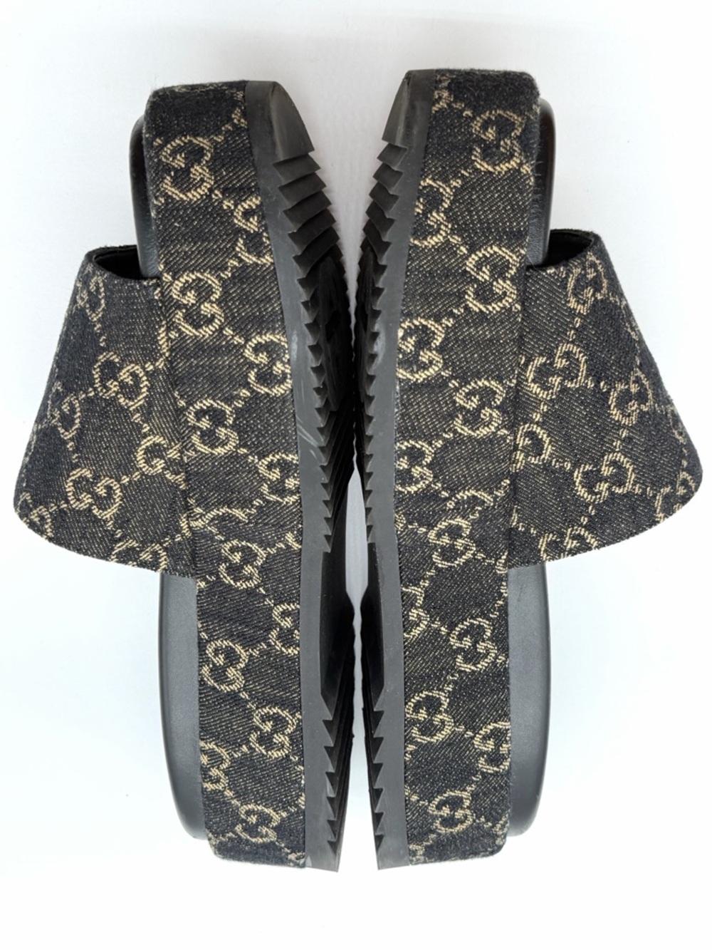 Gucci Angelina GG Monogram Platform in Black Denim Slide Sandals EU 39.5 US 9.5 - Picture 6 of 12
